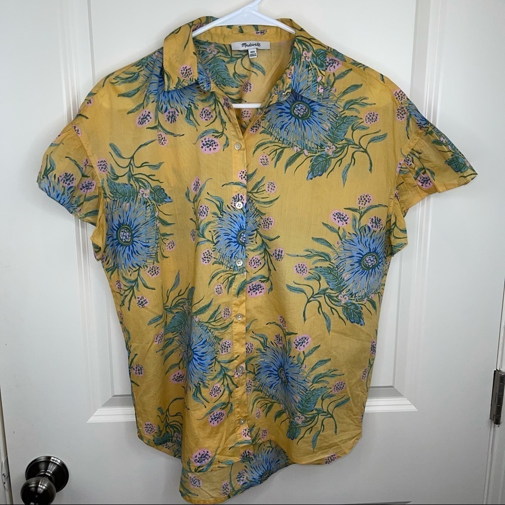 Madewell Ruffle Sleeve Button Down Top Painted Blooms XXS - Picture 6 of 16